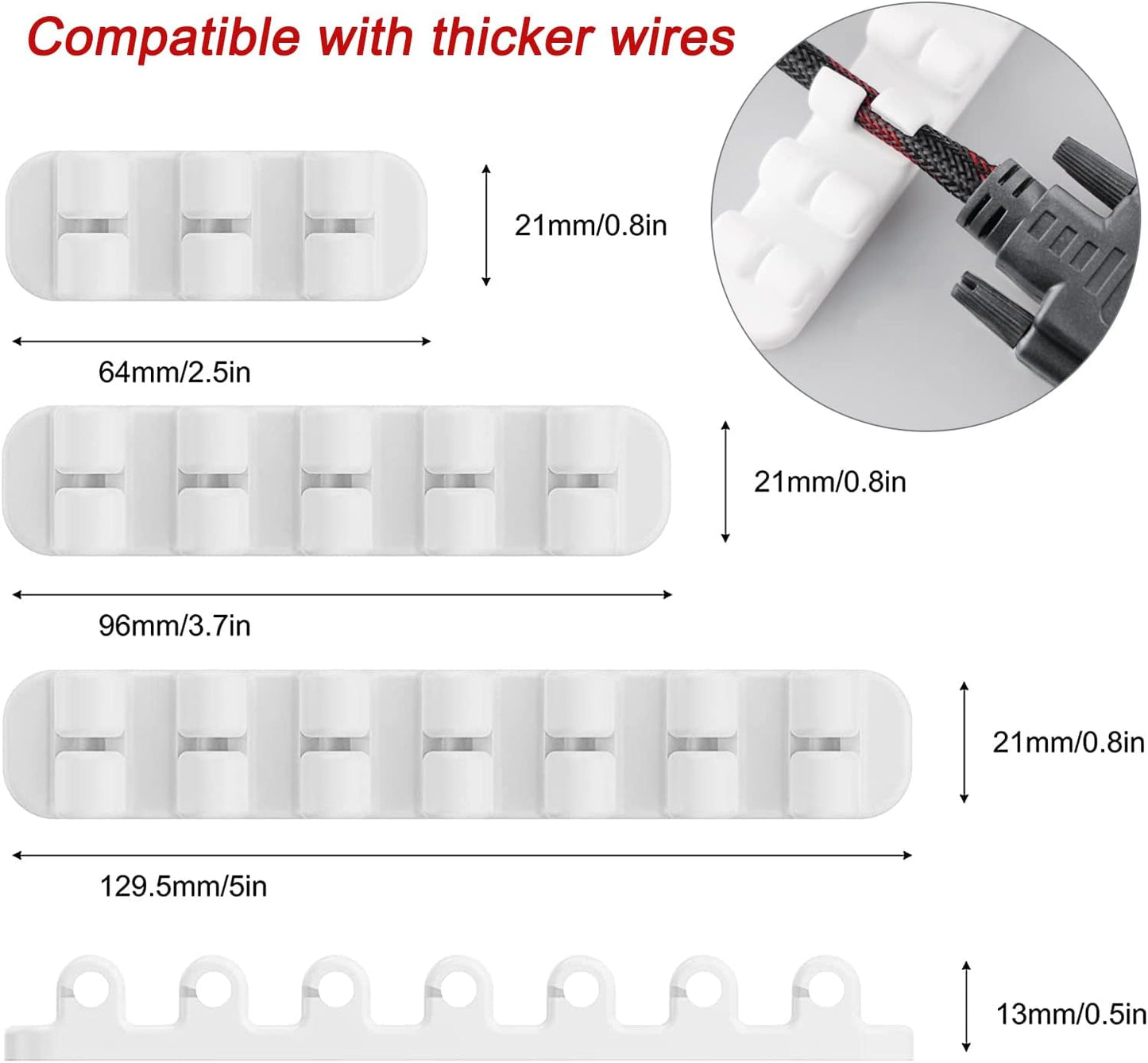 SOULWIT Upgraded Cable Holder, Cable Management Cord Organizer Clips Silicone Self Adhesive for Desktop USB Charging Cable Power Cord Bedside Wire PC Office Home (3/5/7 slot,Black)