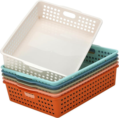 6-Pack Stackable Paper Trays with Handles, Modern Desktop Organizer for A4 Documents, Homework Turn-In Bins for Classroom & Office Use