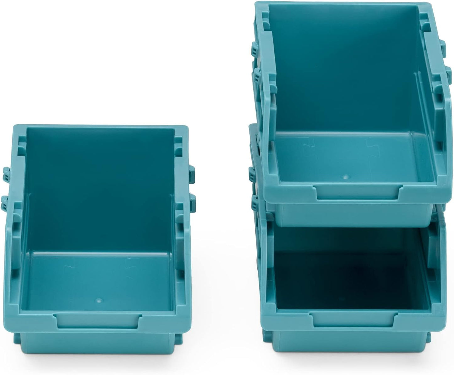 Navaris Storage Bins - Interlocking Plastic Van Boxes - Wall Mounted Compartments for Screws Nails Small Tool Parts - Workshop Garage Drawer Shed Organiser - 12 Bins & 3 Rails