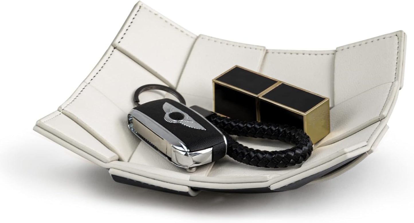 Valet Tray PU Leather Key Holder Bowl for Men Entryway Table Nightstand Desk Tray for Wallet, Keys Men's Gift - Brown & Black, 9.8" L x 9.8" W x 2" H