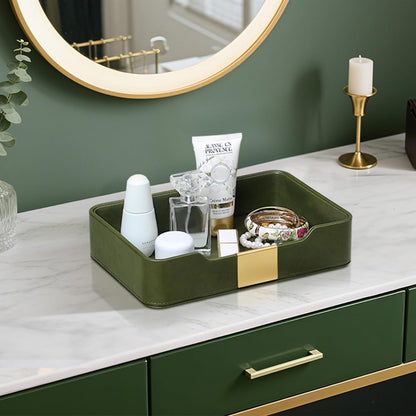 10.2" x 6.7" Nightstand Organizer Tray with Gold Accent, Decorative Valet Trays Cologne Organizer for Men, Key Bowl Perfume Trinket Tray for Dresser Bedside Entryway Table (Navy Blue)