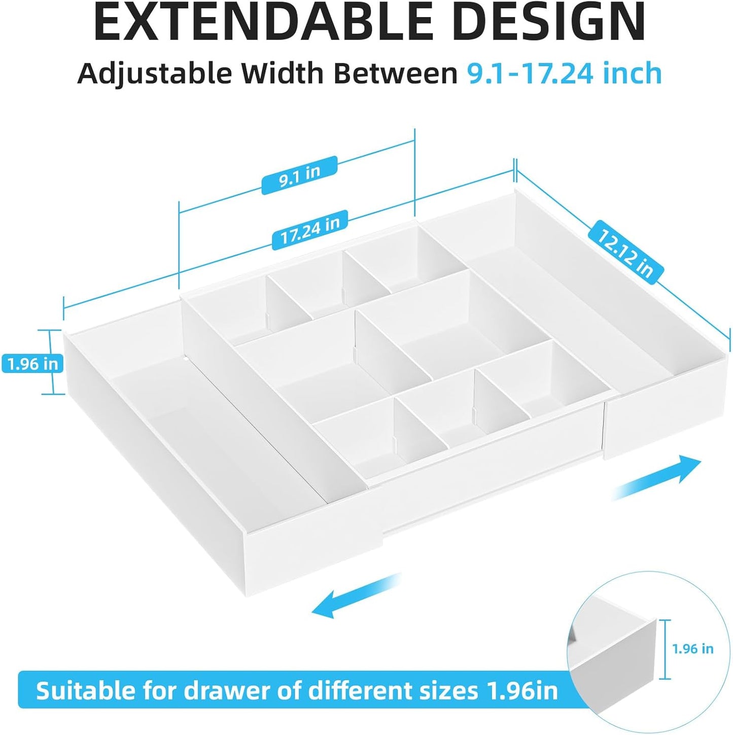 Marbrasse Expandable Desk Drawer Organizer, Clear Plastic Drawer Organizer Tray with 10 Adjustable Compartments, Desk Organizers and Accessories, 5 Drawer Dividers for Office Supplies, Makeup(Black)