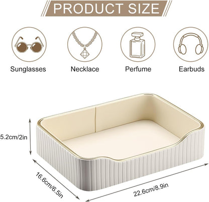 KINGFOM Prefume Tray, PU Leather Valet Tray Nightstand Organizer Perfume Trays for Men Women, Table Centerpieces Decorative Vanity Trays, Desk Organizer Tray for Key Jewelry Cosmetics (Black)