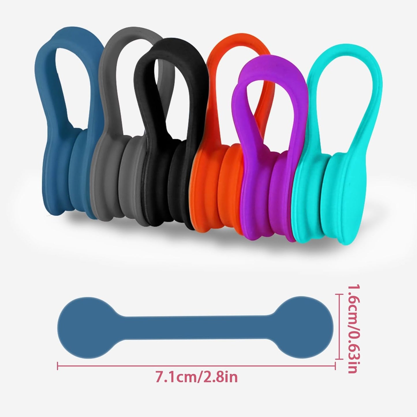 Viaky 6 Packs Magnet Wire Winder Straps, Multi-Colored Noticeboard Fridge Clips Silicone Cable Organizer Reusable Tie Phone Earbuds Bookmark Whiteboard Fridge (Lake Blue, Blue, Gray)