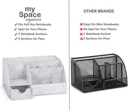 My Space Organizers Clear Acrylic Desk Oganizer, 9 Compartments, Office Supplies and Desk Accessories Organizer, Home Decor Desktop Organizer (Clear)