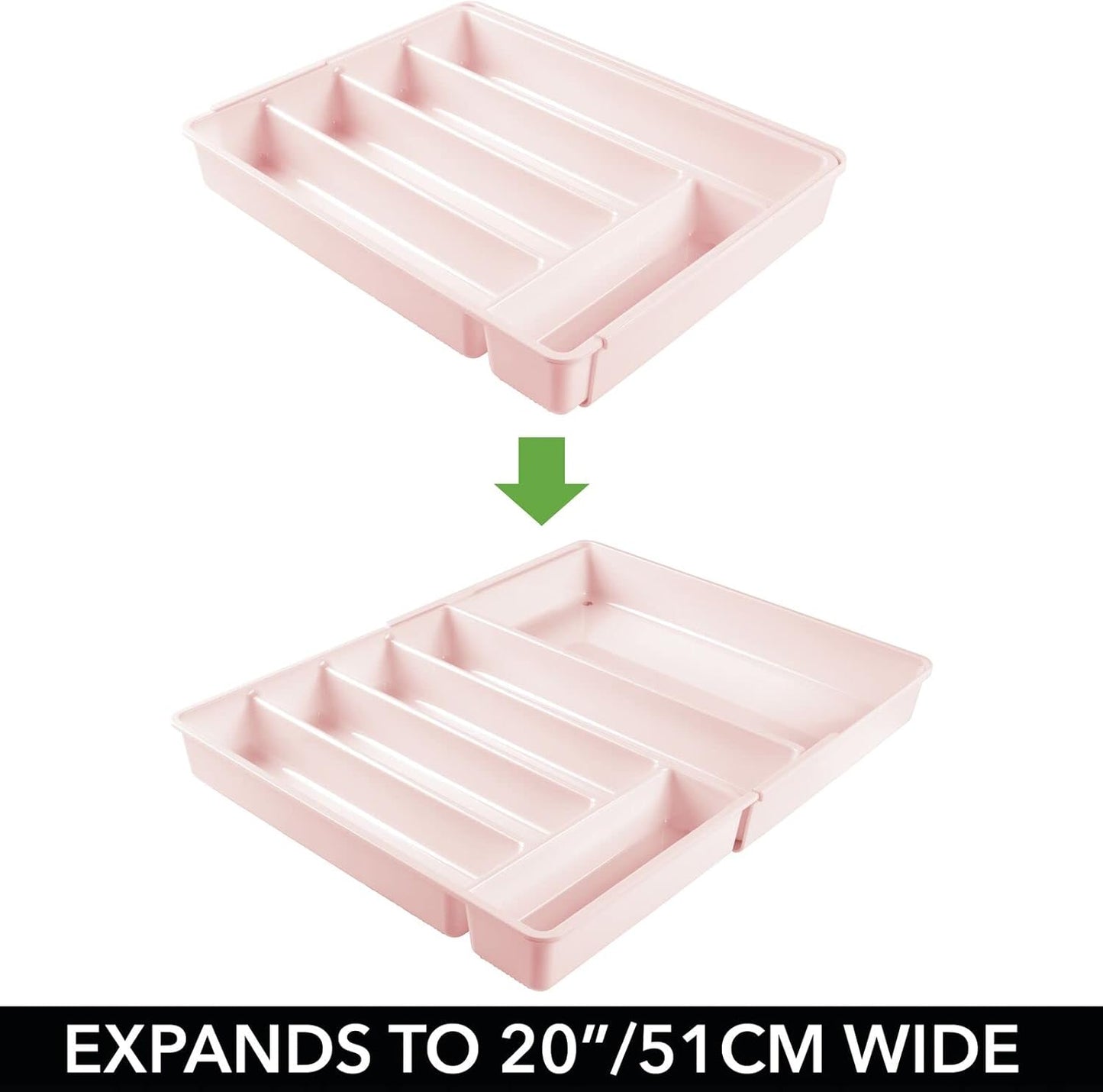 mDesign Adjustable, Expandable Plastic Kitchen Cabinet Drawer Storage Organizer Tray - for Storing Organizing Cutlery, Spoons, Cooking Utensils, Gadgets - 2" High - Clear