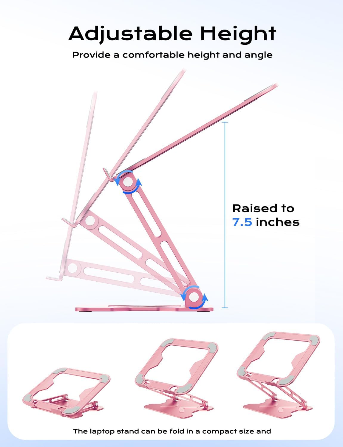 JCZT Adjustable Laptop Stand for Desk, Metal Foldable Laptop Riser, Portable Laptop Holder Mount, Ventilated Cooling Computer Notebook Stand for MacBook Air Pro, All 10-16'' Notebooks Laptops, Gold