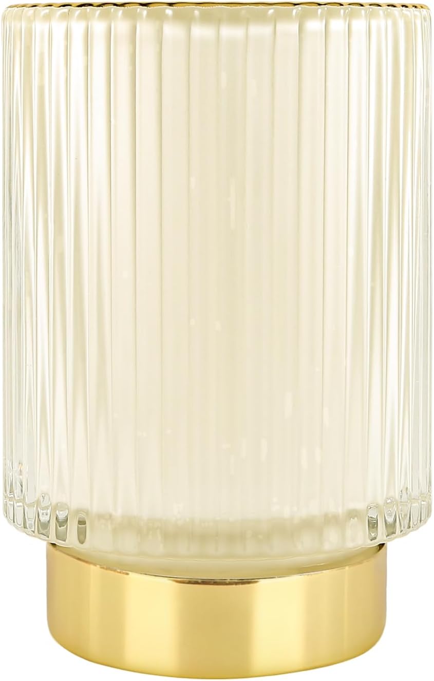 DASITON Makeup Brush holder Organizer,Crystal Cosmetic Makeup Brush Glass Brushes Storage Holder, Vintage Make Up Brush Cup Pen Pencil Holder striped vase(Coffee S)