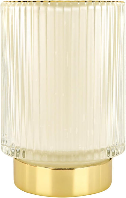DASITON Makeup Brush holder Organizer,Crystal Cosmetic Makeup Brush Glass Brushes Storage Holder, Vintage Make Up Brush Cup Pen Pencil Holder striped vase(Coffee S)