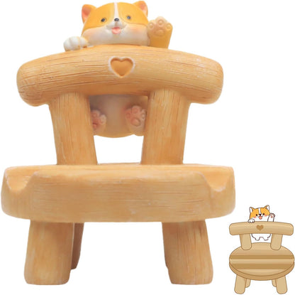 1PCS Cute Resin Phone Stand – Mini Desktop Holder for All Smartphones, Adorable Home Office Desk Decor Accessory (White cat)