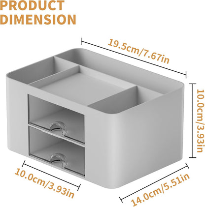 Marbrasse Pen Organizer with 2 Drawer, Multi-Functional Pencil Holder for Desk, Desk Organizers and Accessories with 5 Compartments + Drawer for Office Art Supplies (White)