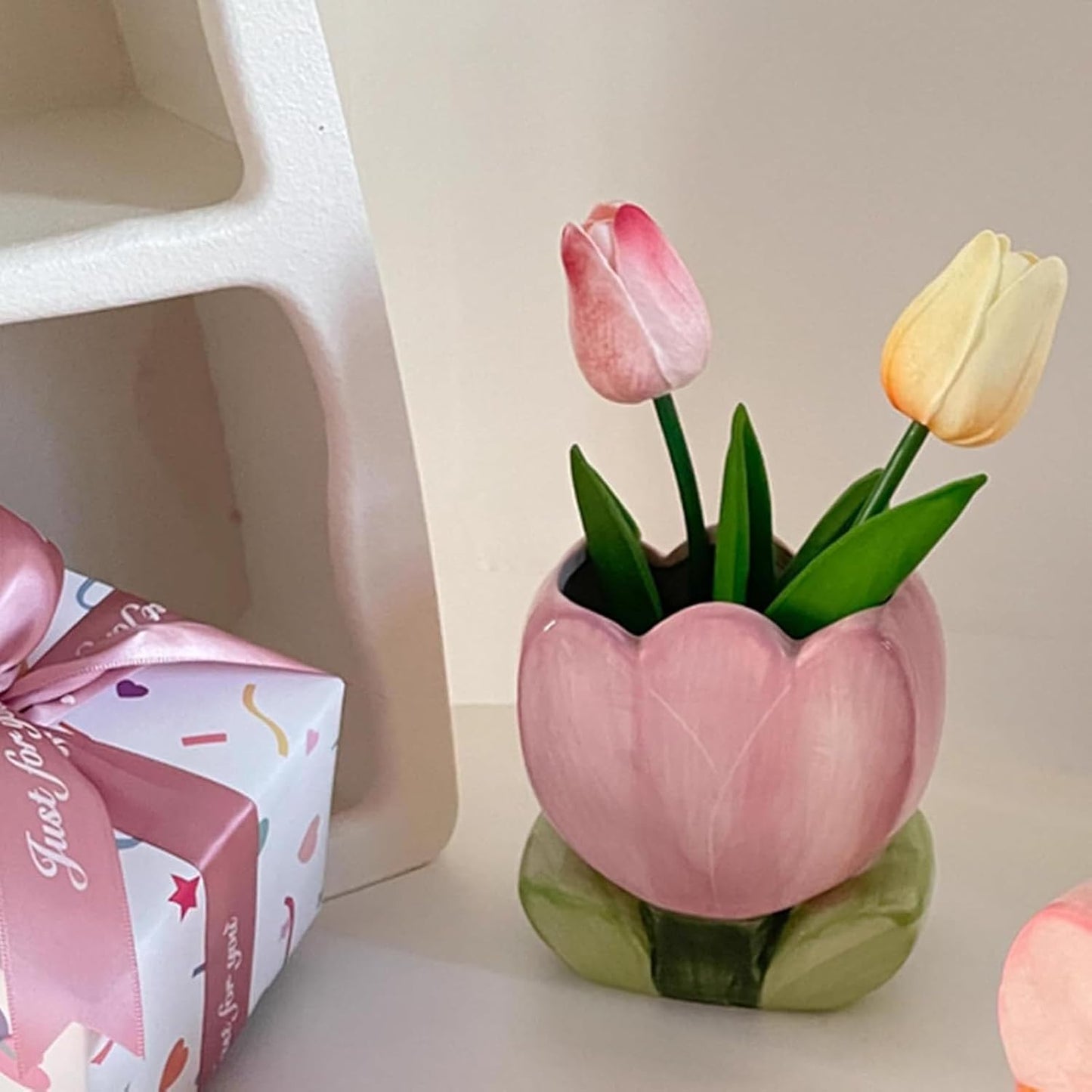 1 PC Flower Makeup Storage Box Ceramic Blossom Five Petals Pen Holder Pen Holder Desktop Storage Box (Blue)