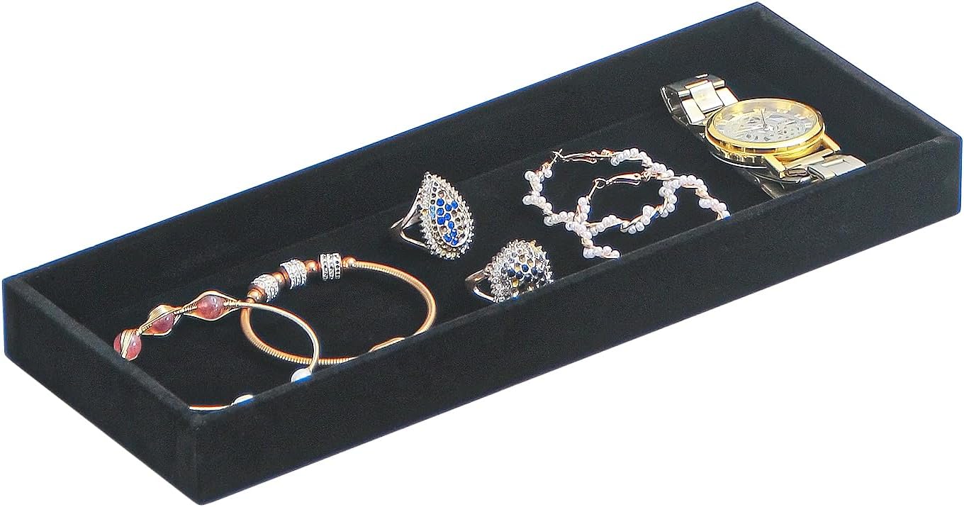 Divided Drawer Organizer Tray, Velvet Jewelry Storage Tray, Necklace Bracelet Ring Earring Display Tray,Bedside Nightstand Desk Holder Tray for Phone Watch Sunglasses Cosmetics Storage/Beige/1grid