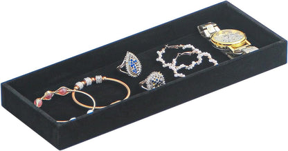 Divided Drawer Organizer Tray, Velvet Jewelry Storage Tray, Necklace Bracelet Ring Earring Display Tray,Bedside Nightstand Desk Holder Tray for Phone Watch Sunglasses Cosmetics Storage/Beige/1grid
