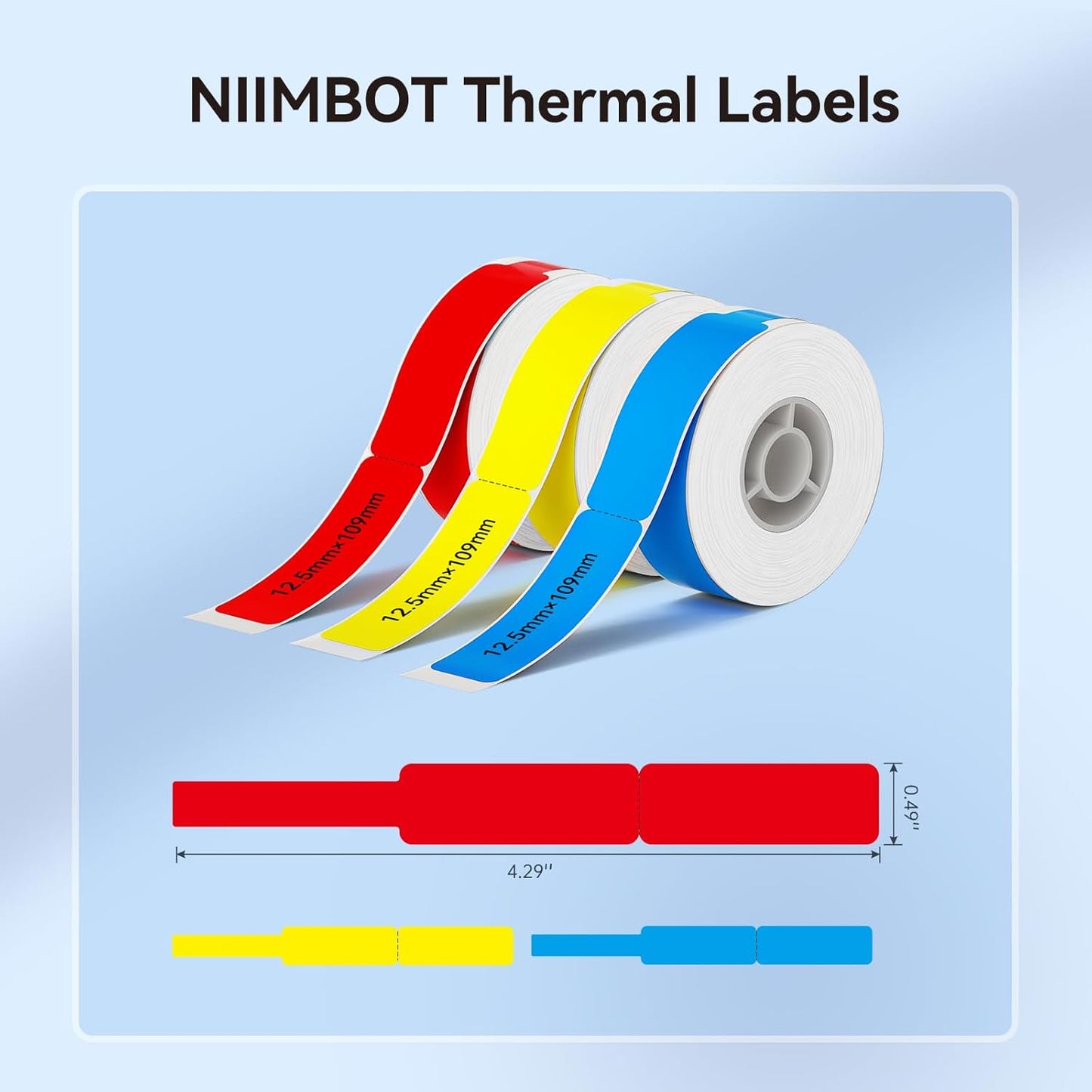 NIIMBOT White Cable Label Maker Tape for D11/D110/D101 Label Maker, 12.5 x 109 mm (0.49'' x 4.29''), 3 Rolls, Thermal Label for Home Office Labeling Tape Replacement