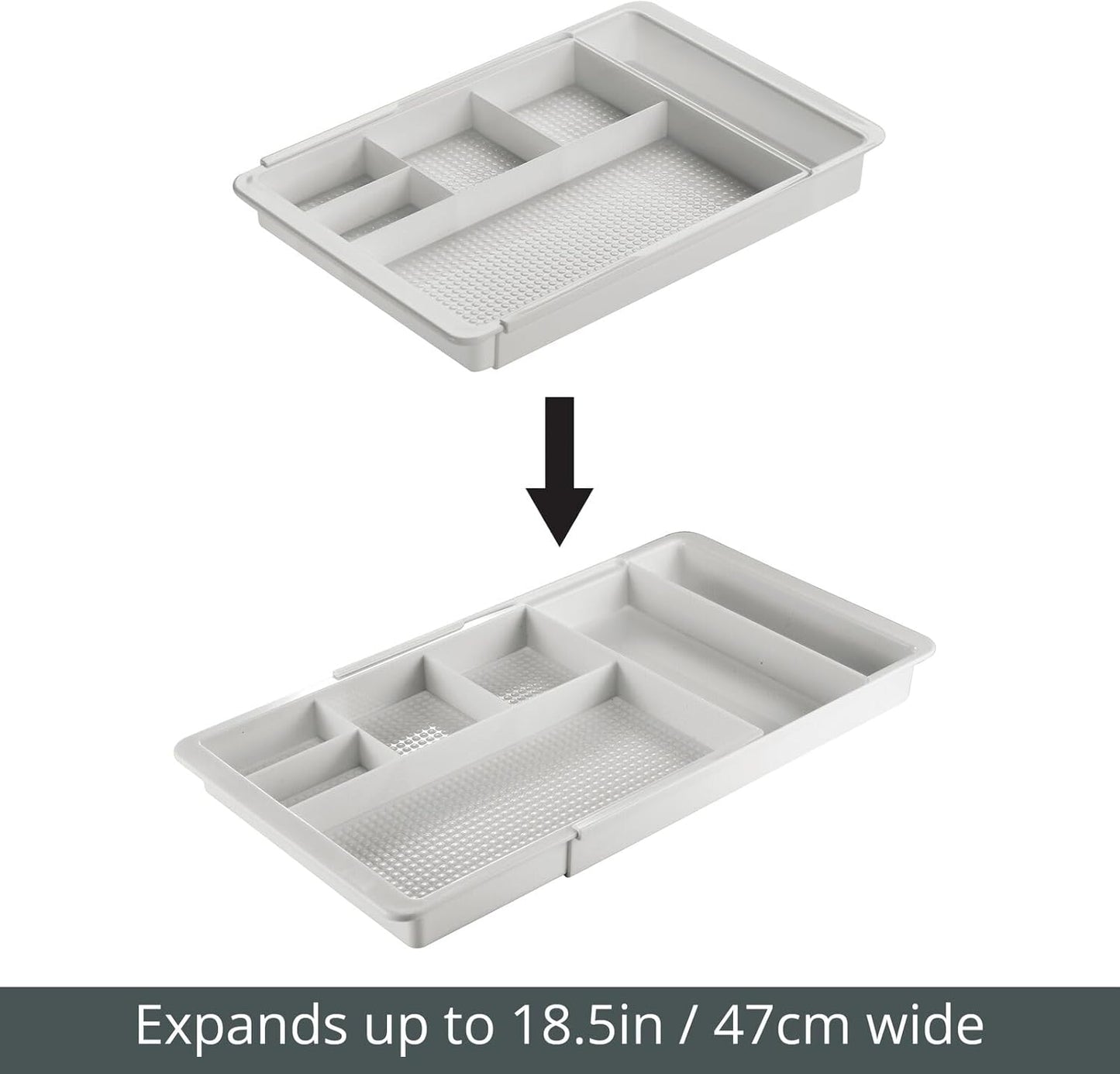 mDesign Expandable Plastic Drawer Organizer and Storage Container for Office Supplies - Gel Pen Pencil, Marker, Stationary, Desk Supply Holder for Drawers and Desktop - Lumiere Collection - Light Gray