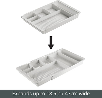 mDesign Expandable Plastic Drawer Organizer and Storage Container for Office Supplies - Gel Pen Pencil, Marker, Stationary, Desk Supply Holder for Drawers and Desktop - Lumiere Collection - Light Gray