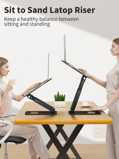 tounee Laptop Stand for Desk Adjustable Height, Telescopic Computer Stand with Pull Out Design Ergonomic Laptop Riser Fits All Laptops 10-17"-Silver