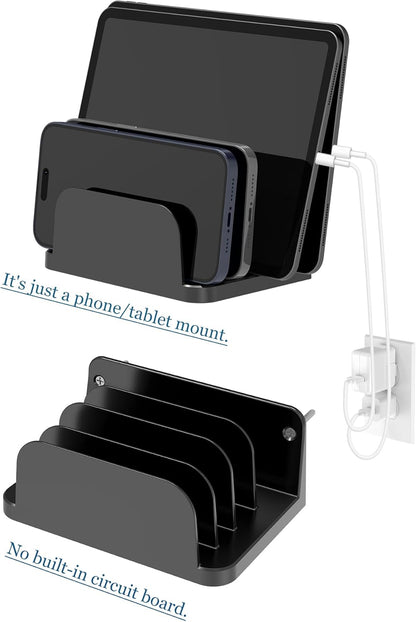 Wall Mount Phone Holder for Smartphones and Tablets, Phone Shelf with 4-Slot Docking Station Compatible with Tablet, ipad, Kindle Wall Charging Organizer (Black)