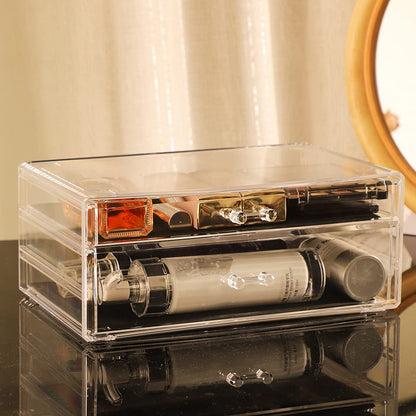 Cq acrylic Drawer Organizer with 3 Long Drawers,Stacking Office Supply Organizer and Desk Pen Storage and Stationary Organizer,Clear Makeup Storage Organizer for Palettes,Cosmetic, Beauty for Vanity