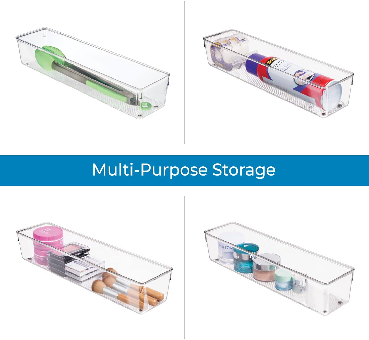 iDesign Plastic Drawer Organizer Bins - Storage for Kitchen, Bathroom, and Desk Drawers - Set of 6 - Clear