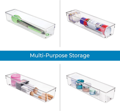 iDesign Plastic Drawer Organizer Bins - Storage for Kitchen, Bathroom, and Desk Drawers - Set of 6 - Clear