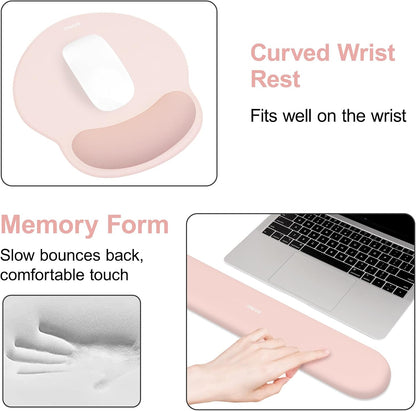 MOSISO Wrist Rest for Keyboard Mouse Pad Set, Large Gaming Deskpad&Circle Curved Mousepad&Keyboard Wrist Rest&Coaster, Ergonomic Non-Slip Mousepad&Easy Typing Pad with Silicone Lining, Apricot