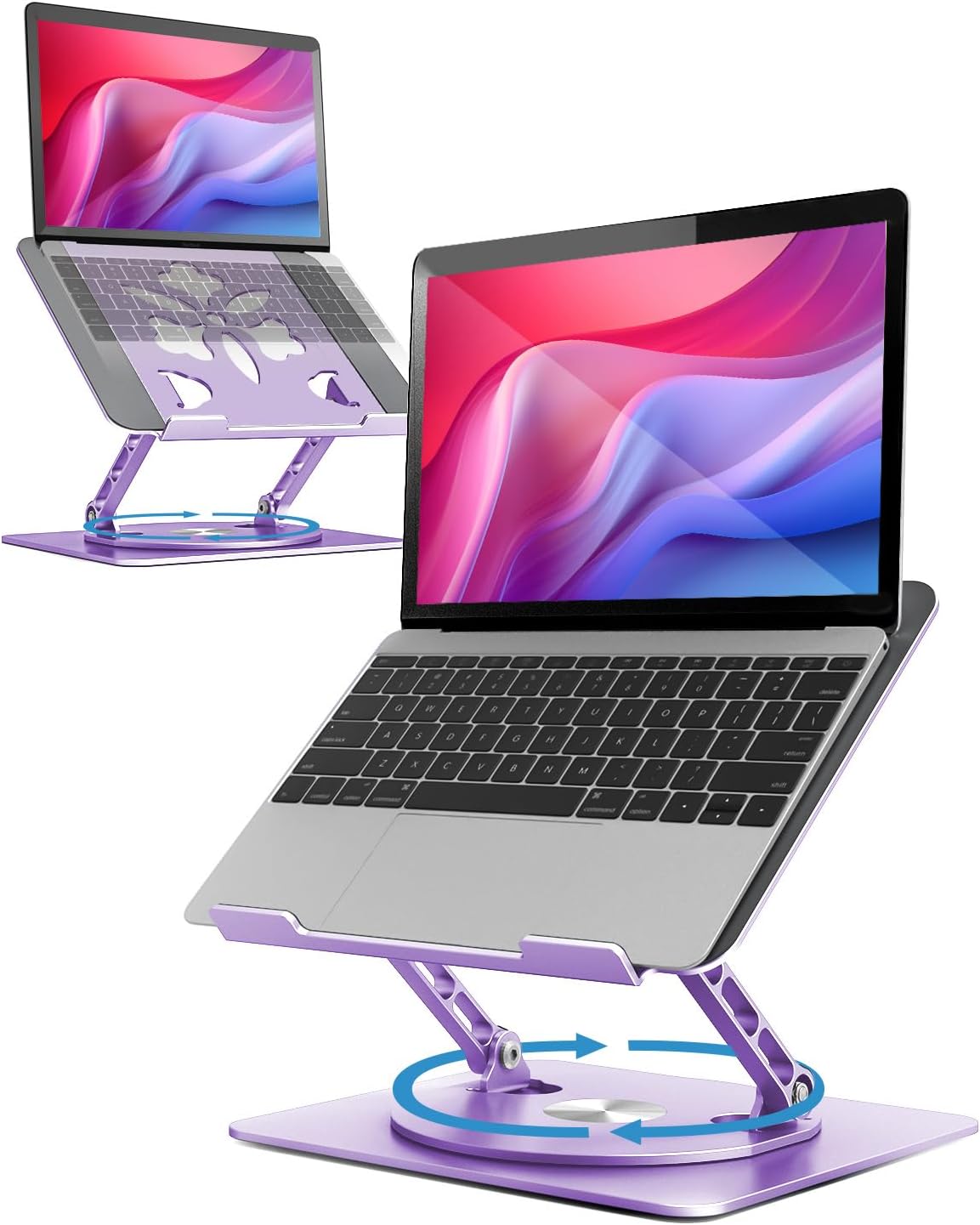Aoviho 360° Rotating Laptop Stand for Desk | Adjustable, Foldable, Portable Aluminum Ergonomic Riser | Compatible with MacBook, Dell, HP & All Laptops 10-16 inch | Gray