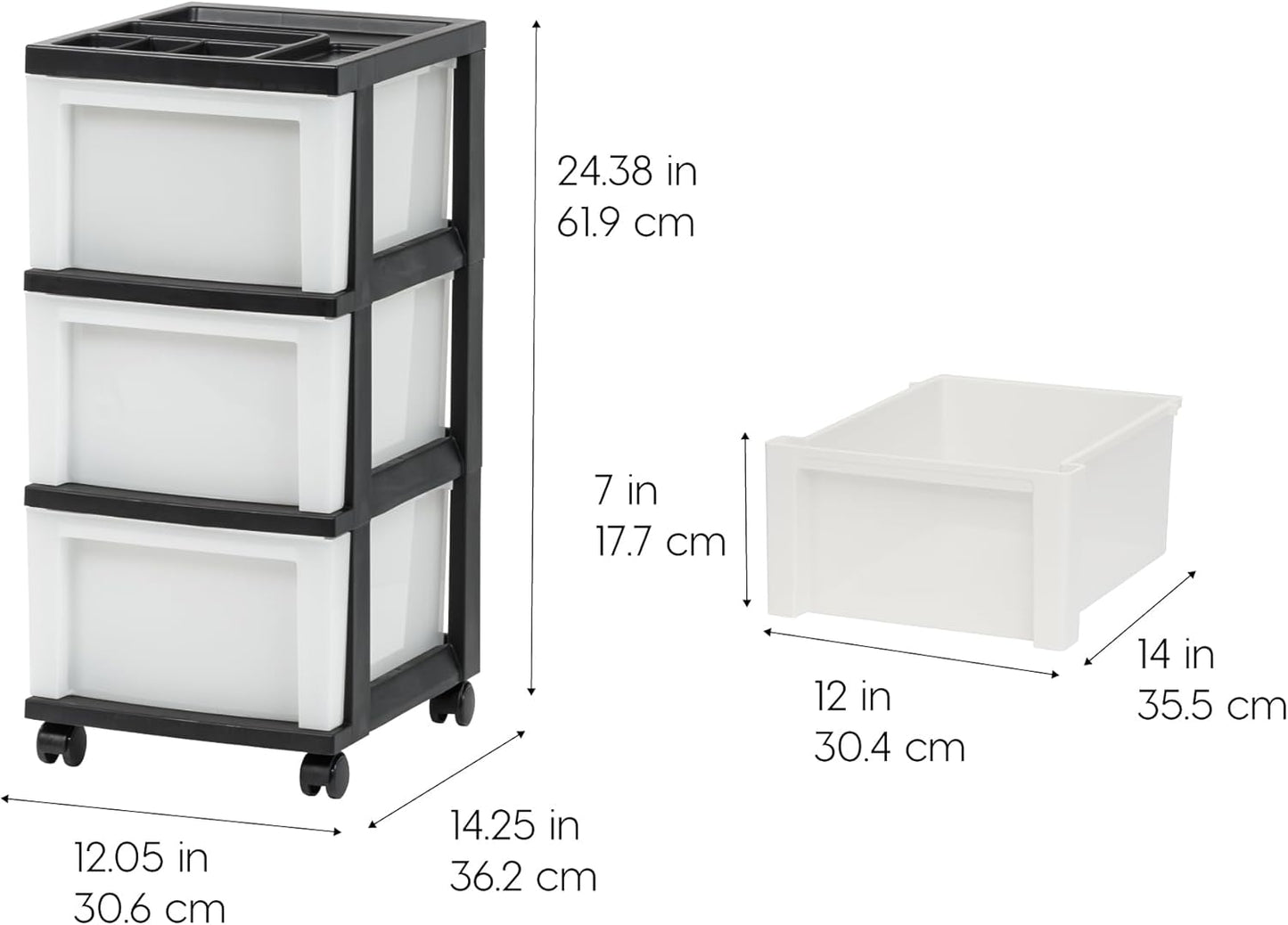 IRIS USA Plastic Drawer Storage Organizer Rolling Cart, with Wheels Casters, 4-Drawers, for Classroom Art Craft Supplies Dresser Closet Bathroom Laundry Room, Black/Pearl