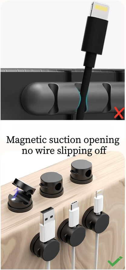 8 Pack Magnetic Cable Organizer [1s Lock] Spring Cable Management Clips, Desktop Cable Management Clips, Cord Holder for Office Desk, Black and White, Strong Magnet Wire Clips (Black)