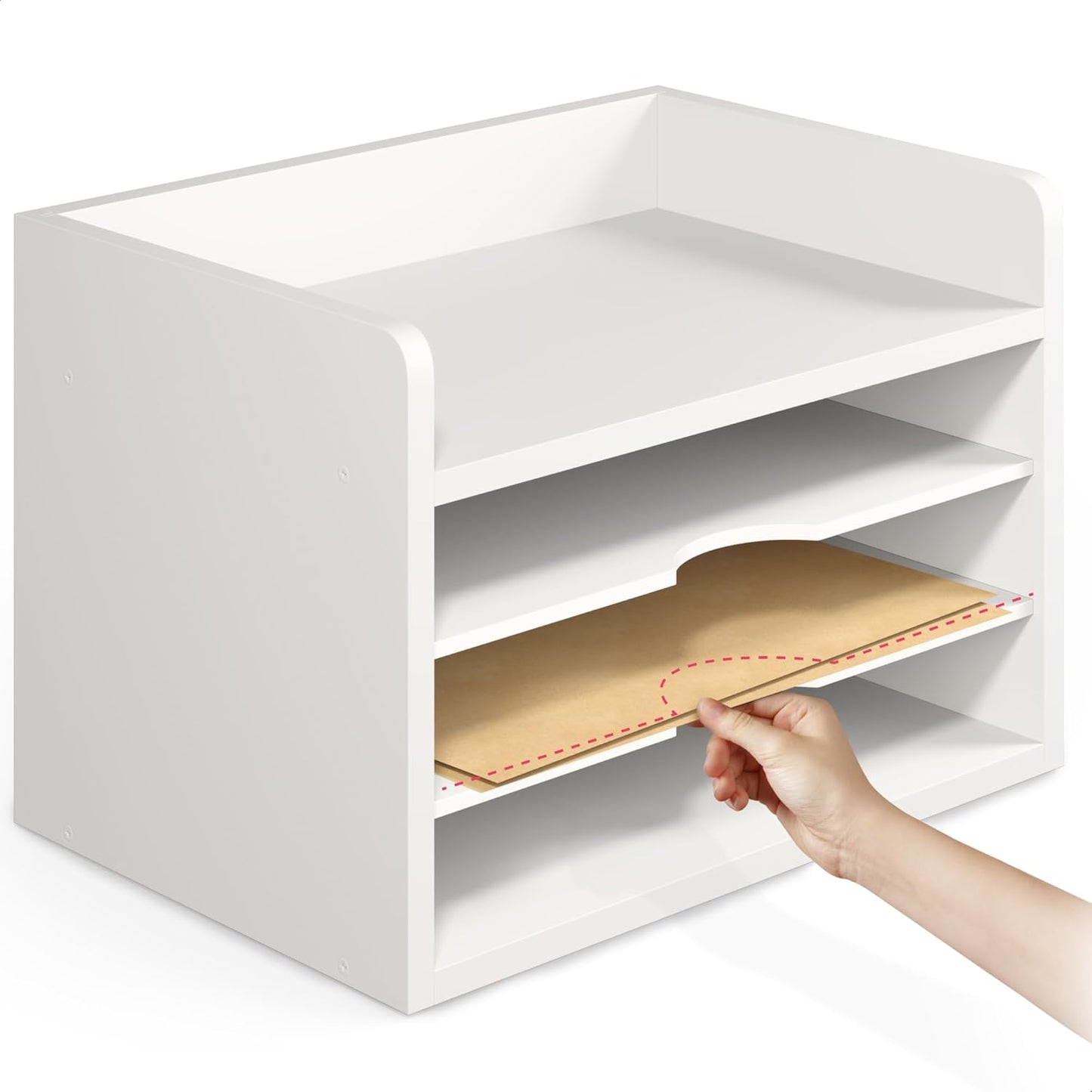 Ballucci File Organizer, 2-Tier Document Paper Sorter, Stackable Wood Desk Organizer Mail Holder, Monitor Stand with Storage Shelves, White