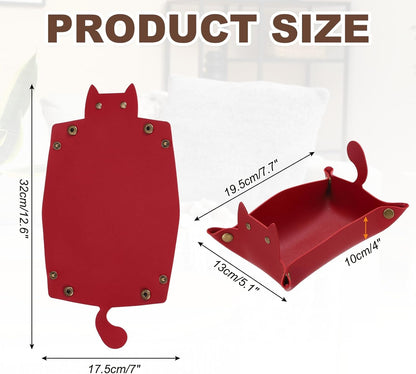 uxcell Leather Valet Tray, Folding Jewelry Tray Organizer Travel Dish Plate Desk Organizer for Women and Men Storage Jewelry Keys Wallet Coin, Wine Red
