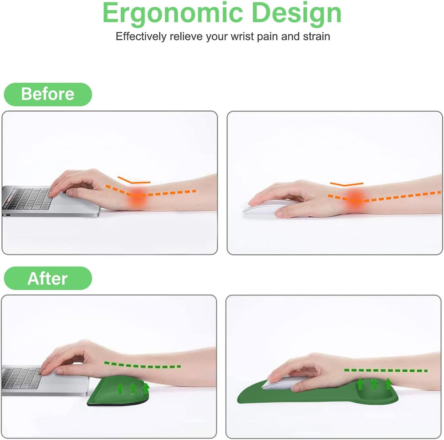 MOSISO Wrist Rest Support for Mouse Pad & Keyboard Set, Ergonomic Mousepad Non-Slip Base Home/Office Pain Relief & Easy Typing Cushion with Neoprene Cloth & Raised Memory Foam, Apricot