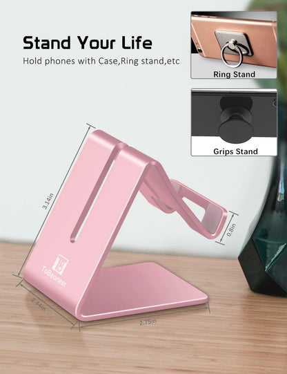 Desktop Cell Phone Stand Holder, Aluminum Solid Portable Universal Desk Stand for iPhone 16 15 14 13 12 11 X 8 7 6 Plus 5 Ipad 2 3 4 Mini Samsung Huawei All Mobile Smart Phone, Silver