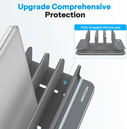 OMOTON Vertical Laptop Stand [Updated 3-Slots Version], Desktop Aluminum Mac Book Stand with Adjustable Dock Size, Fits All Mac Book, Chrome Book and Gaming Laptops (Up to 17.3 inch), Starlight