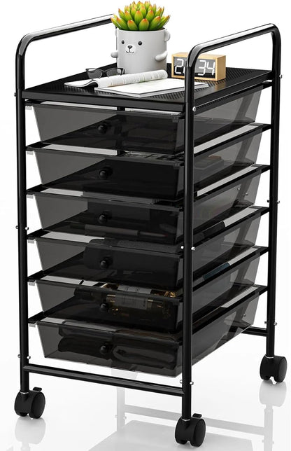 4-Tier Utility Cart with 4 Drawers, Rolling Utility Cart with 2 Lockable Caster Wheels, Multipurpose Mobile Rolling Drawer Cart for Office Bathroom Kitchen, Ivory White