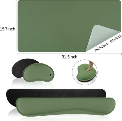 Green Desk Pad and Keyboard Wrist Rest, 3in1 Mousepad + Keyboard Wrist Rest+Mouse Wrist Rest for Home Office Table Computer Cover. (31.5×15.7,Green)