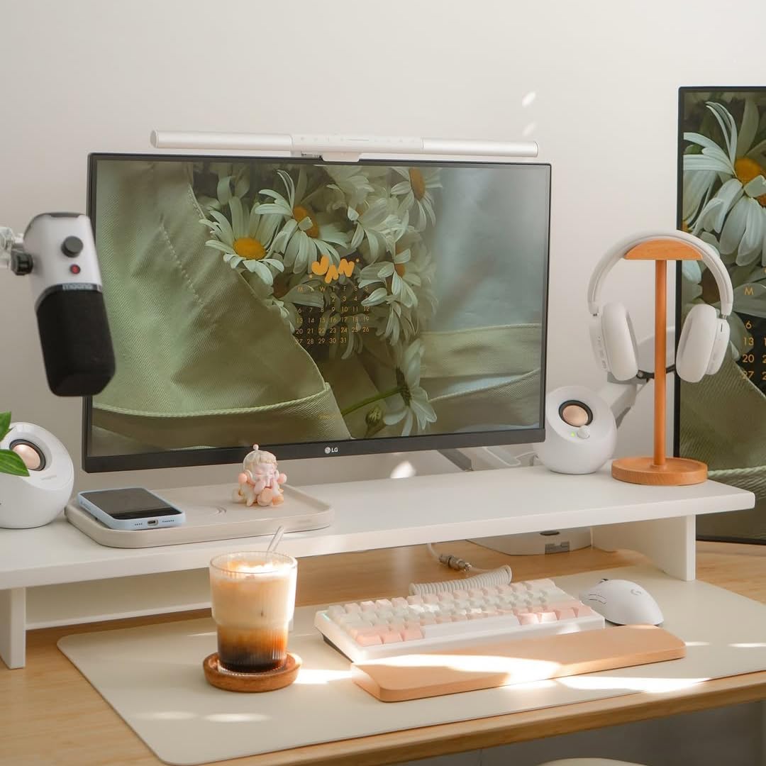 Bamboo Dual Monitor Stand Riser Natural, 2-Tier Desk Monitor Riser for 2 Monitors, Supports for PC Computer Monitor, Printer, Heavy TV Riser up to 300 lbs