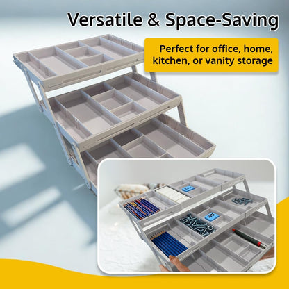 3 Tier Drawer Organizer, Multi Level Smart Drawer Organizer for Desk, Expandable Organizer for Office, Makeup, Jewelry, Kitchen, Folding Storage for Home and Office Drawers & Craft Organizer - Gary