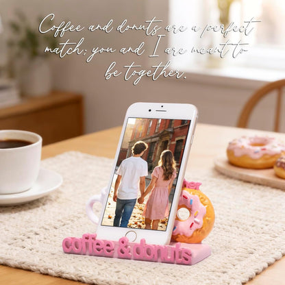 ZAWUU Coffee & Donuts Phone Stand - Cute Resin Phone Holder for Desk, Bedside Table, and Kitchen Counter, Adjustable Vertical & Horizontal Display, Fun Gift for Coffee Lovers, Women, and Teens