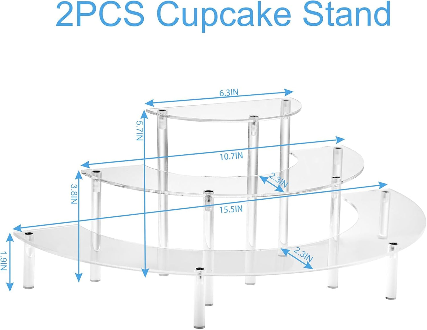 HENABLE Acrylic Display Riser - 3 Tier Clear Cupcake Stand, Perfume Organizer, Half Moon Dessert Stand, Shelf for Food, Amiibo Funko POP Figure Display