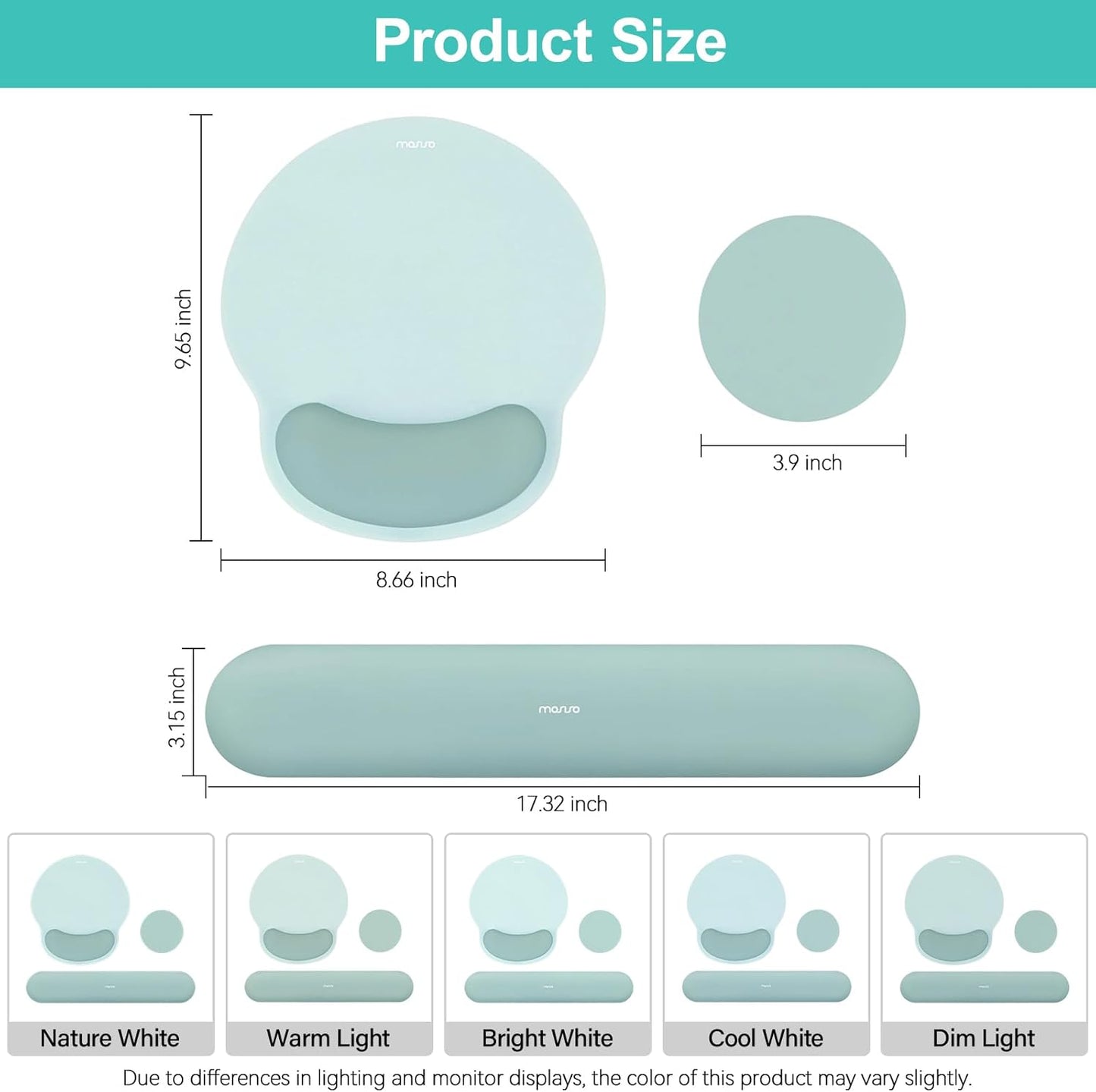 MOSISO Wrist Rest Support for Mouse Pad&Keyboard Set, Circle Curved Ergonomic Mousepad&Coaster Non-Slip Base Home/Office Pain Relief&Easy Typing Pad with Soft Cloth&Silicone Lining, Antique Green