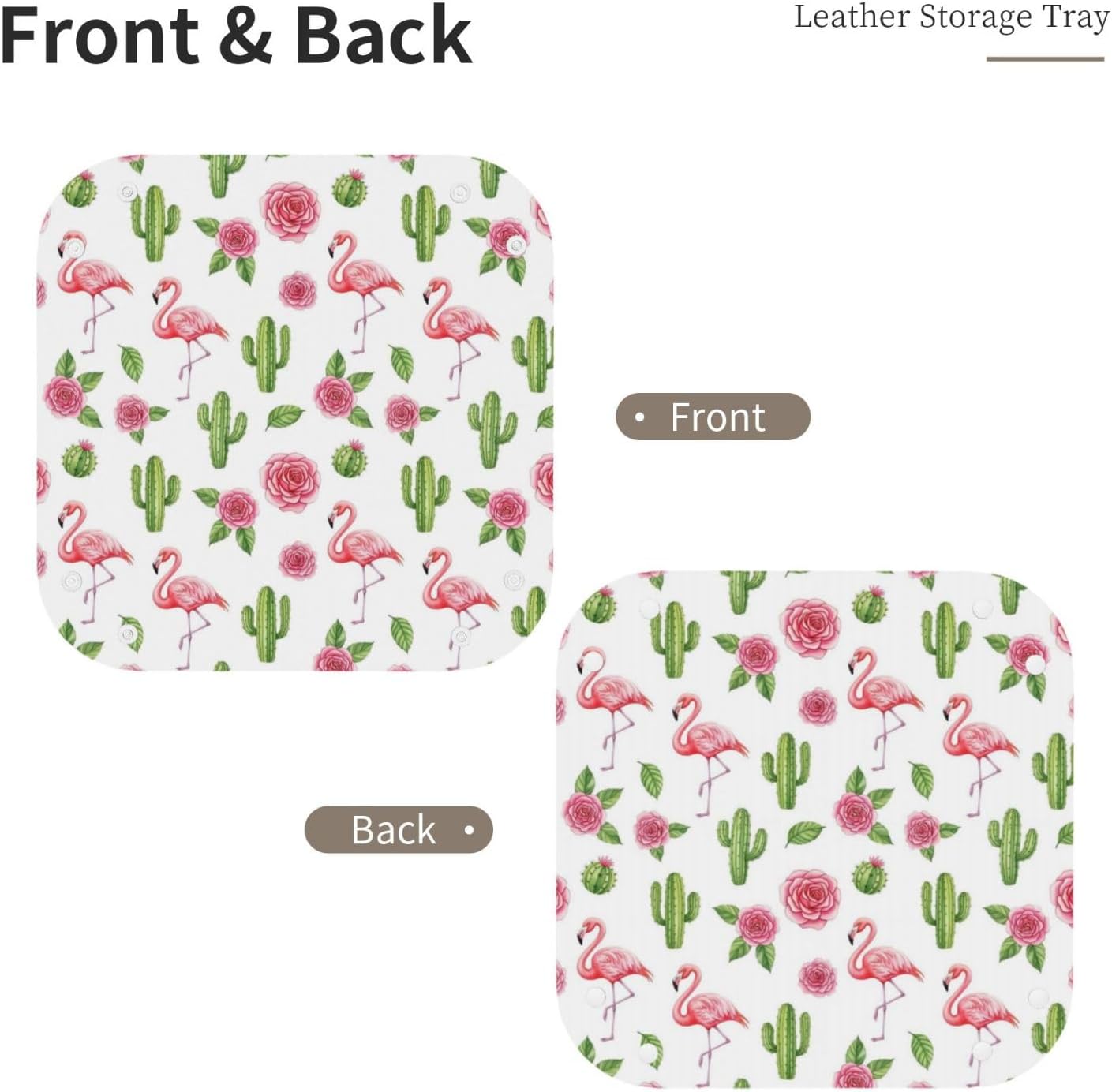Leather Valet Tray Portable Desk Organizers for Keys Wallet Watch (Pink Rose Cactus Flamingo)