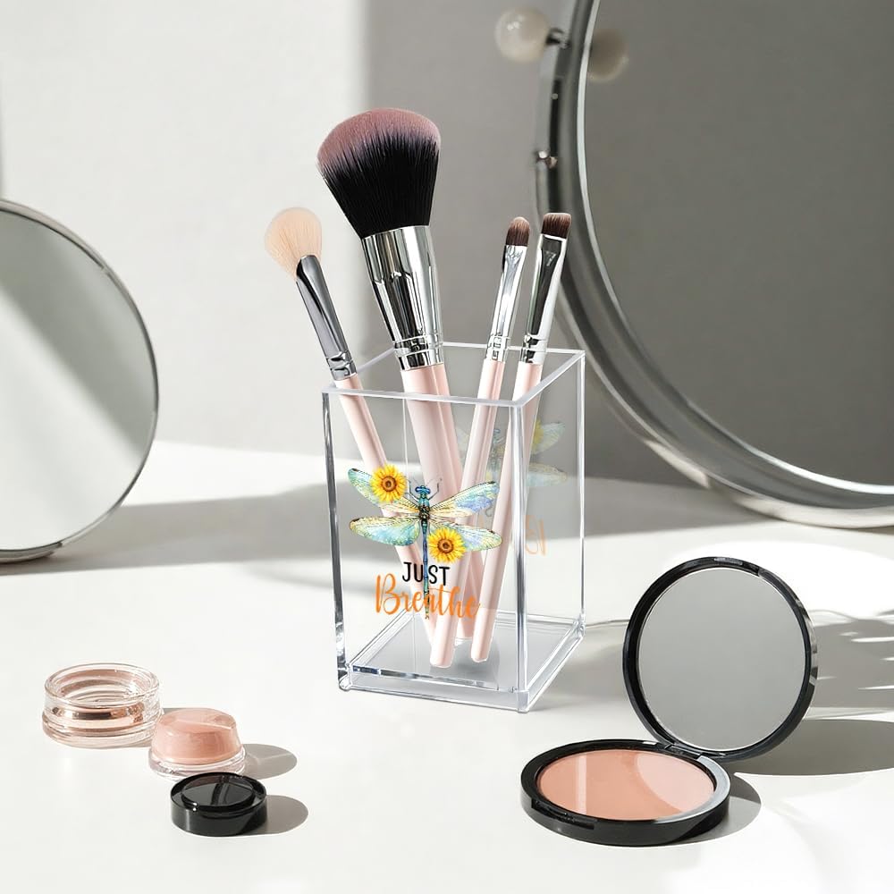 Just Breathe Acrylic Cosmetic Pencil Pen Holder Cup, Hope Inspirational Makeup Brush Organizer Holder, Women Faith Gifts, Encouragement Gifts for Women Mom Daughter Sister Friend Yoga Teacher