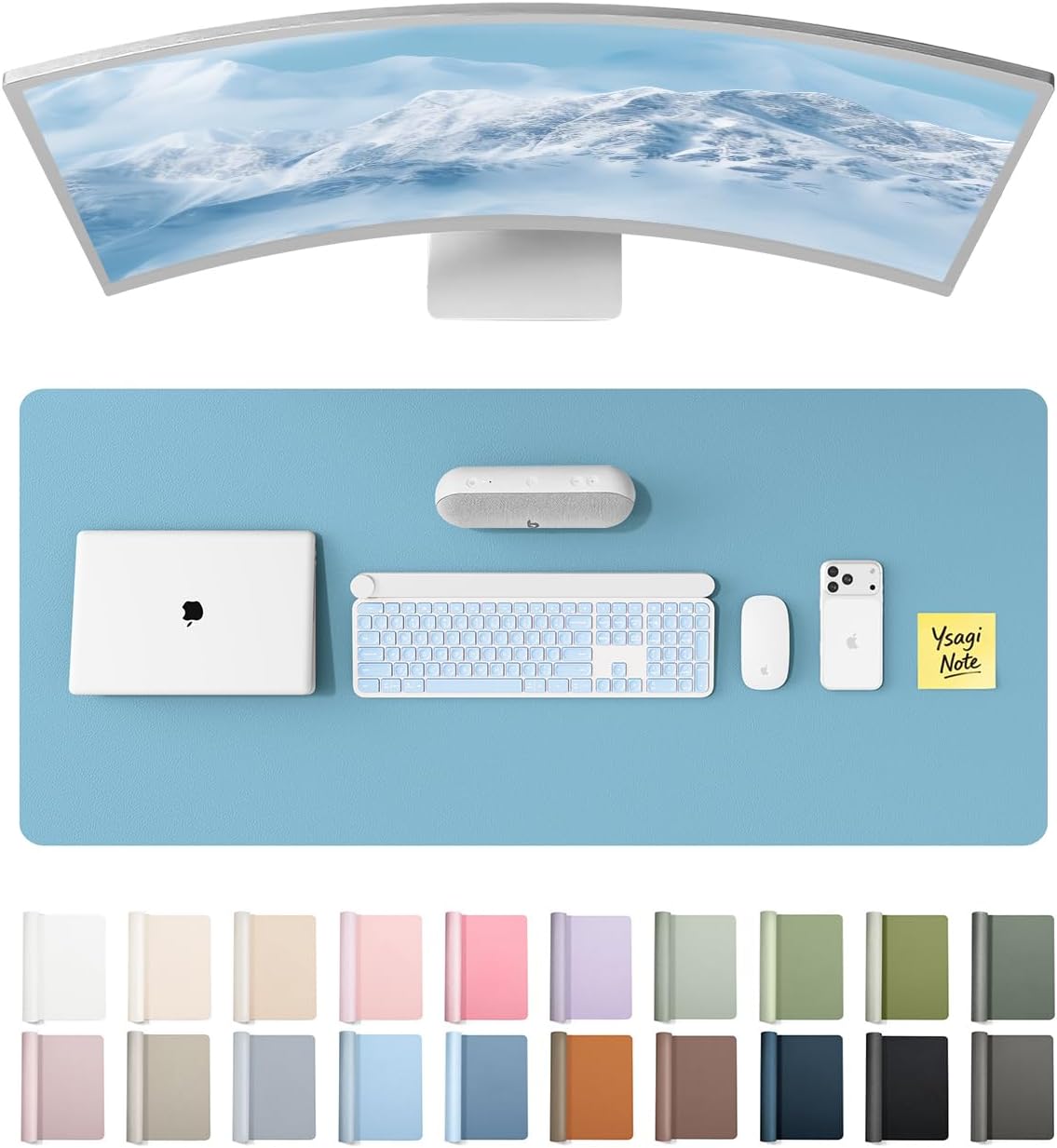 YSAGi Leather Desk Protector, Office Mat, Large Mouse Mat, Non-Slip PU Leather Blotter, Laptop Pad, Waterproof Writing Pad for Office and Home (Light Pink, 23.6" x 13.8") - Colors A
