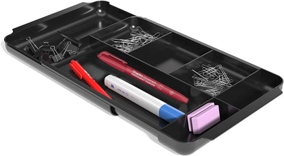 TRU RED Expandable Plastic Drawer Organizer, 7‑Compartment, Black – Adjustable Desk & Drawer Storage for Office Supplies