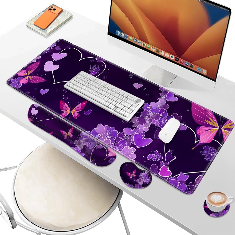 Desk Pad and Keyboard Wrist Rest, Large Mouse Pad + Keyboard Pad+Mouse Wrist Support, Non-Slip Desk Mat Protector for Office, Home 31.5×11.8 Inches Anime Dragon