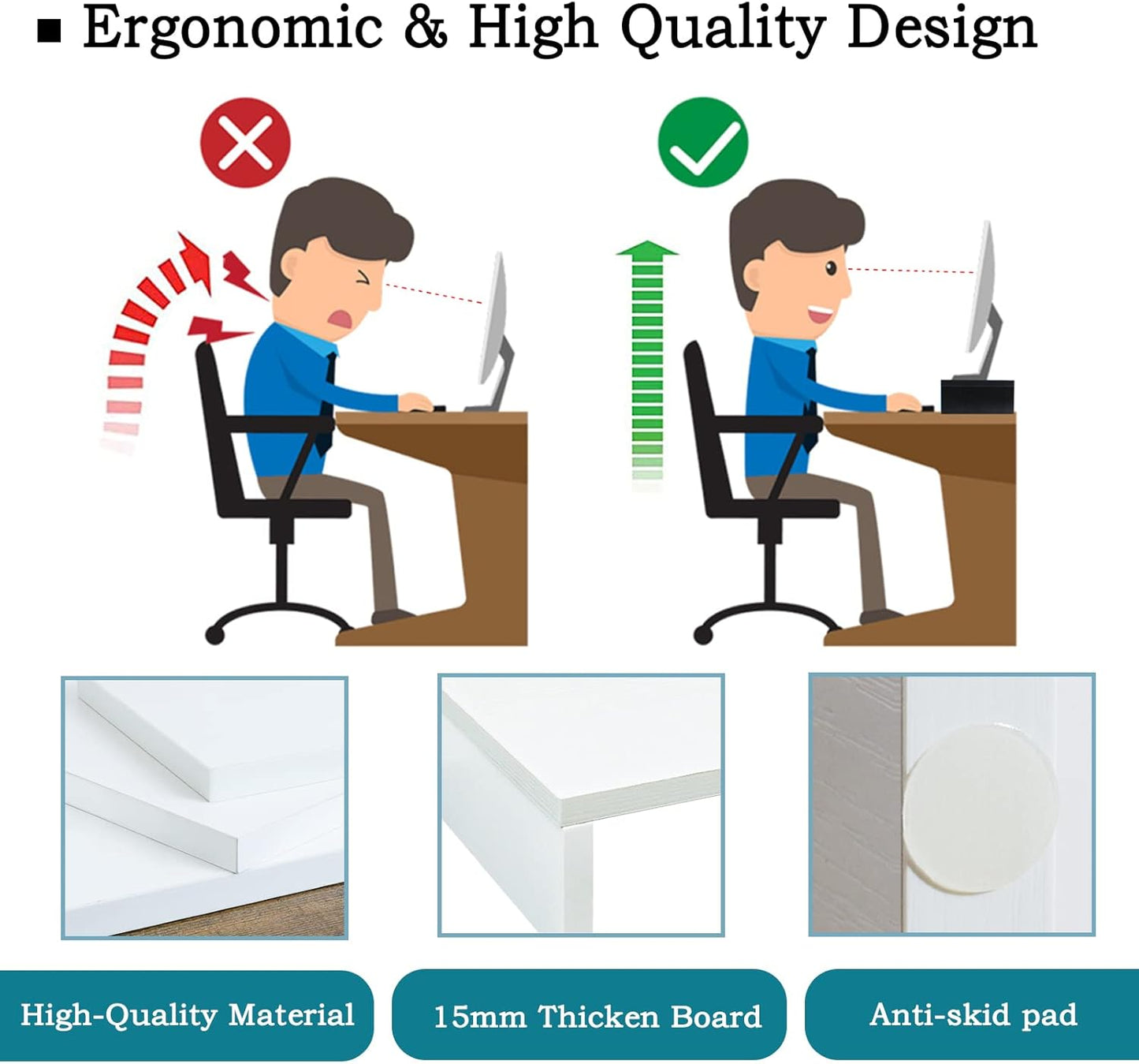 TEAMIX Wood Monitor Stand Riser-2 Pack, 2 Tier Adjustable Monitor Stand Dual Monitor Riser for 2 Monitors/Laptop/PC Black Computer Stand for Desk