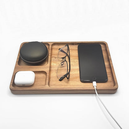 Wooden Valet Tray for Men Women - 11.4 in EDC Tray Wood Desk Organizer for Storage Keys, Phone, Wallet, Headphones, Watch, Earbuds, Jewelry