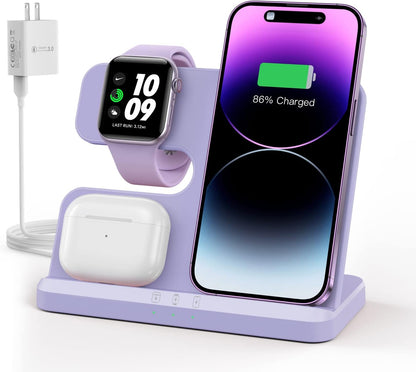 JARGOU 3 in 1 Charging Station for Apple Wireless Charger for iPhone 17 16e 16 15 14 13 12 11 X 8 & for iWatch Charger Wireless Charging Station for Multiple Devices for AirPods 2/3/4/Pro/Pro 2/Pro 3